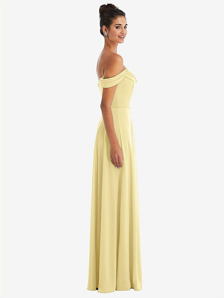 【STYLE: TH065】Off-the-Shoulder Draped Neckline Maxi Dress【COLOR: Pale Yellow】