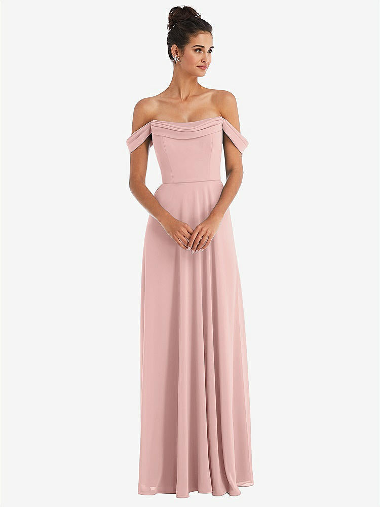 【STYLE: TH065】Off-the-Shoulder Draped Neckline Maxi Dress【Rose - PANTONE Rose Quartz】
