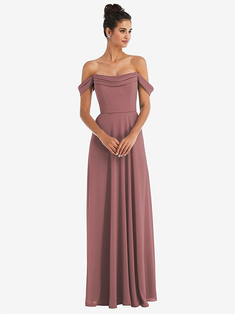 【STYLE: TH065】Off-the-Shoulder Draped Neckline Maxi Dress【COLOR: Rosewood】