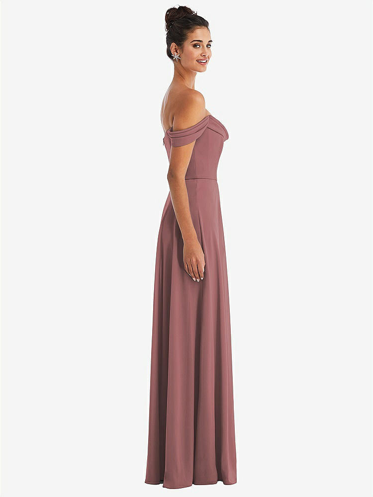 【STYLE: TH065】Off-the-Shoulder Draped Neckline Maxi Dress【COLOR: Rosewood】