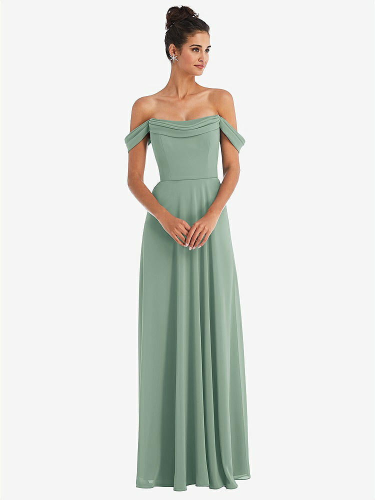 【STYLE: TH065】Off-the-Shoulder Draped Neckline Maxi Dress【COLOR: Seagrass】