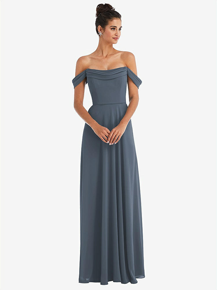 【STYLE: TH065】Off-the-Shoulder Draped Neckline Maxi Dress【COLOR: Silverstone】