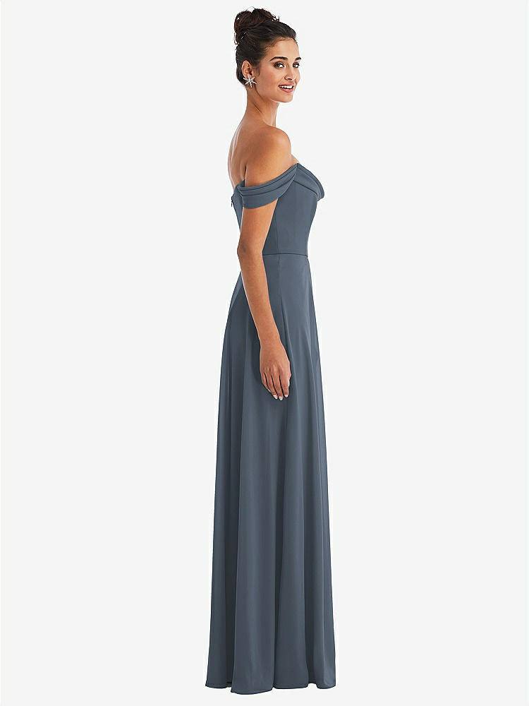 【STYLE: TH065】Off-the-Shoulder Draped Neckline Maxi Dress【COLOR: Silverstone】