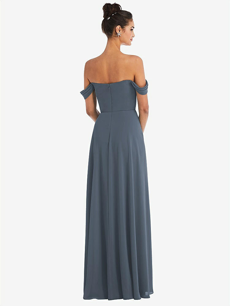 【STYLE: TH065】Off-the-Shoulder Draped Neckline Maxi Dress【COLOR: Silverstone】