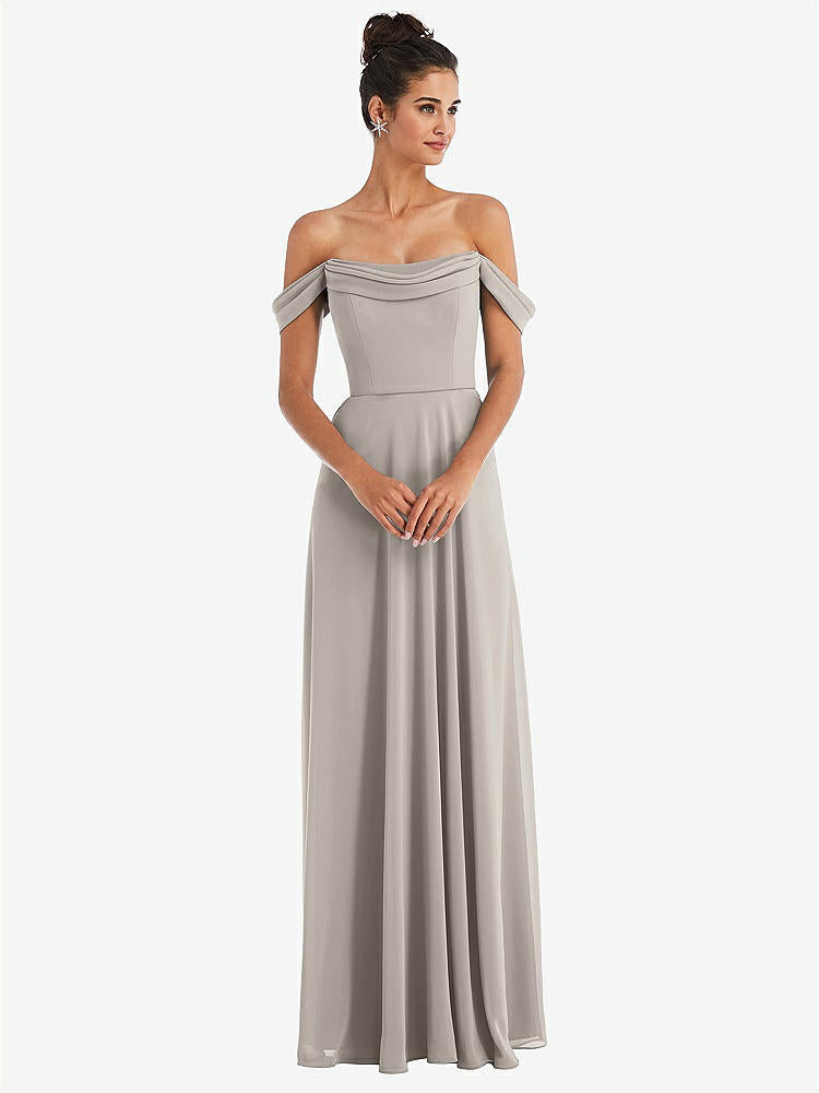 【STYLE: TH065】Off-the-Shoulder Draped Neckline Maxi Dress【COLOR: Taupe】