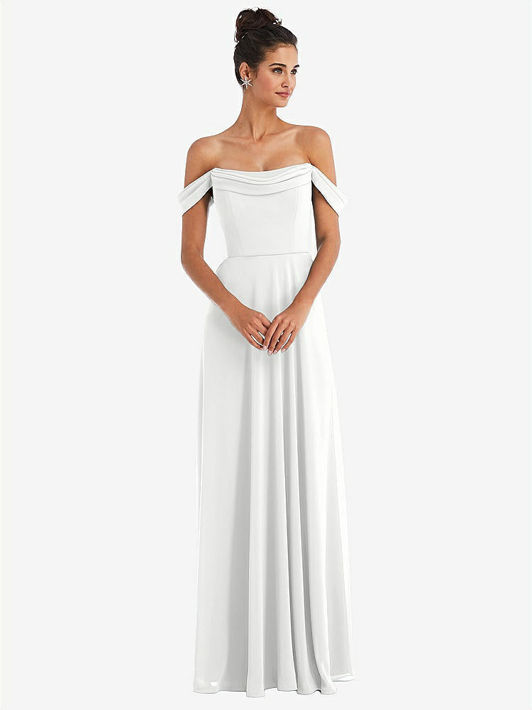 【STYLE: TH065】Off-the-Shoulder Draped Neckline Maxi Dress【COLOR: White】
