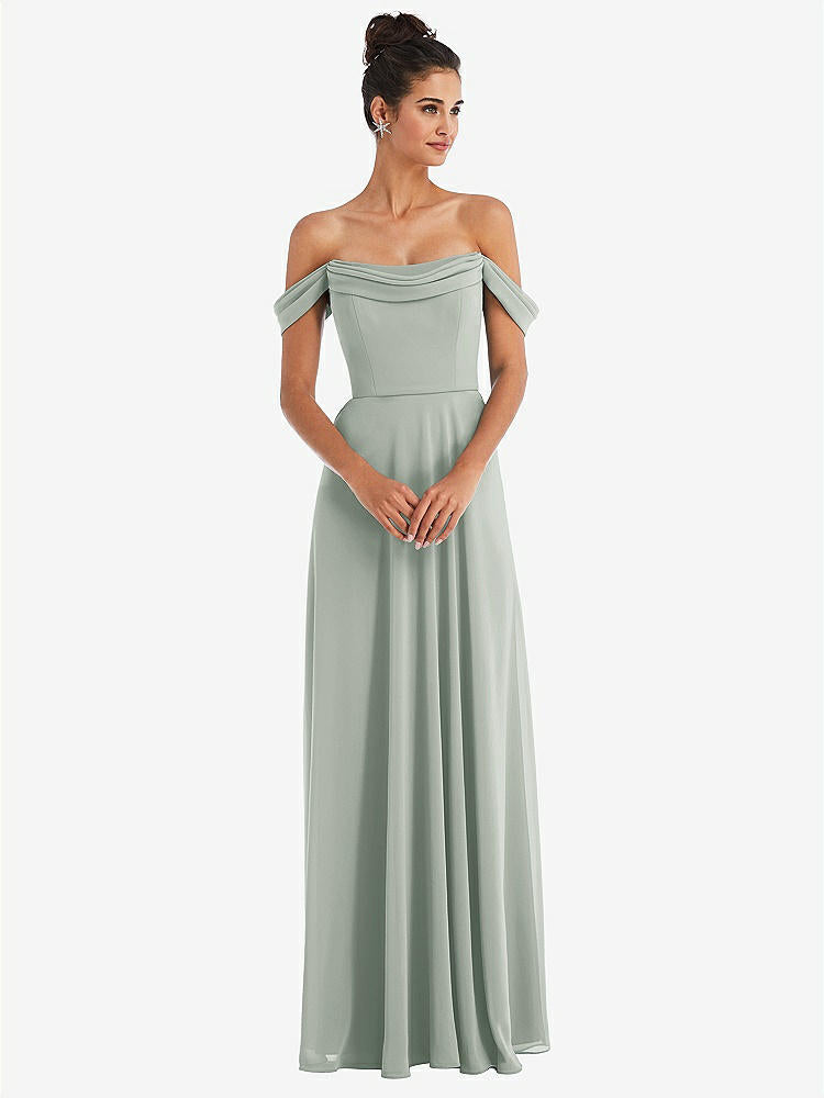 【STYLE: TH065】Off-the-Shoulder Draped Neckline Maxi Dress【COLOR: Willow Green】