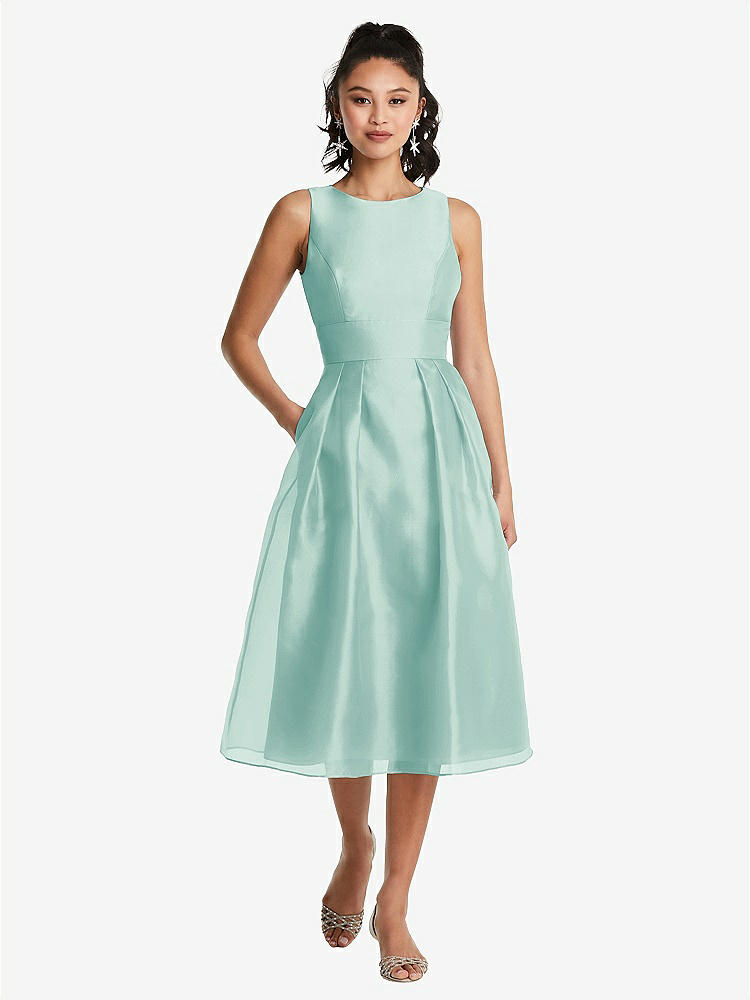 【STYLE: TH066】Bateau Neck Open-Back Pleated Skirt Midi Dress【COLOR: Coastal】