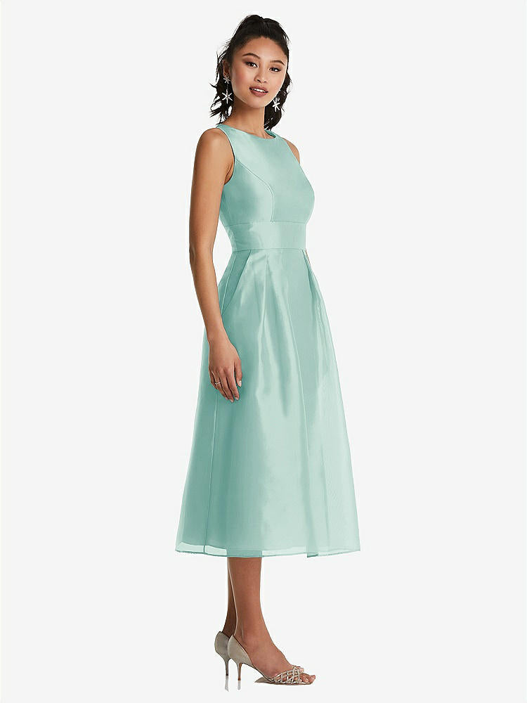 【STYLE: TH066】Bateau Neck Open-Back Pleated Skirt Midi Dress【COLOR: Coastal】