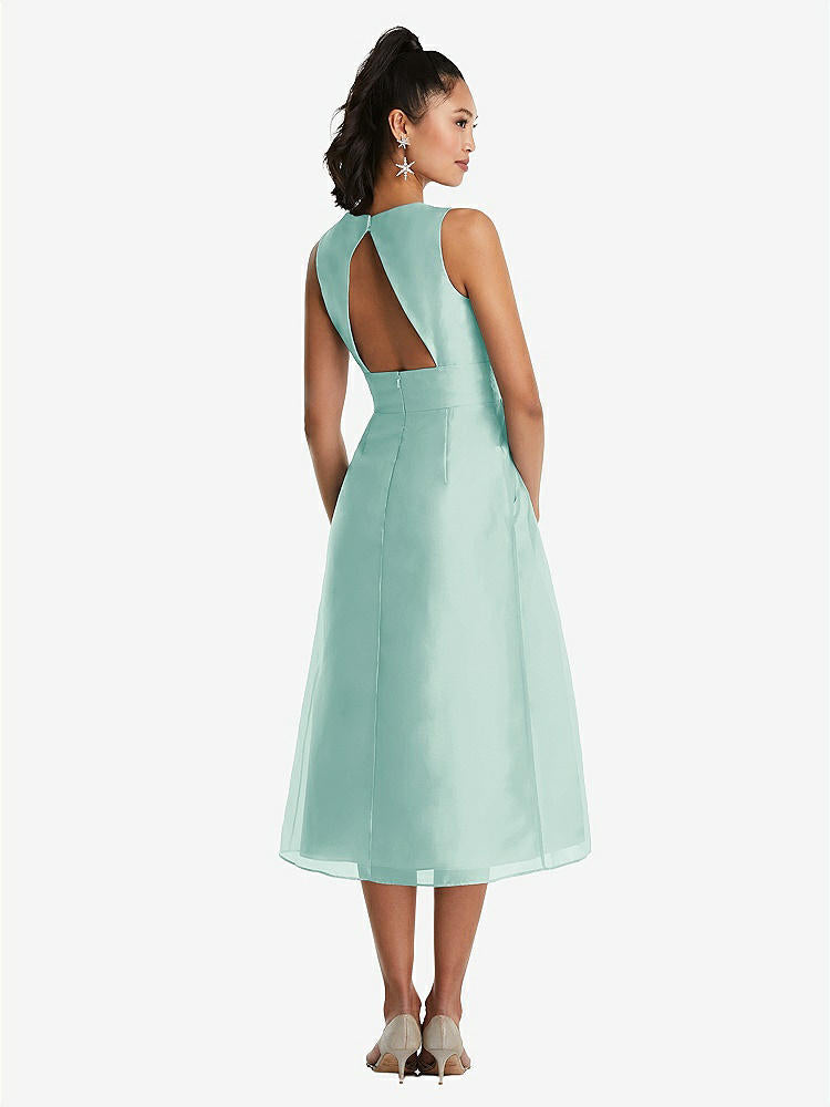 【STYLE: TH066】Bateau Neck Open-Back Pleated Skirt Midi Dress【COLOR: Coastal】