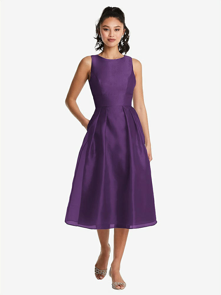 【STYLE: TH066】Bateau Neck Open-Back Pleated Skirt Midi Dress【COLOR: Majestic】