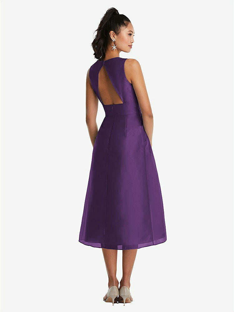 【STYLE: TH066】Bateau Neck Open-Back Pleated Skirt Midi Dress【COLOR: Majestic】