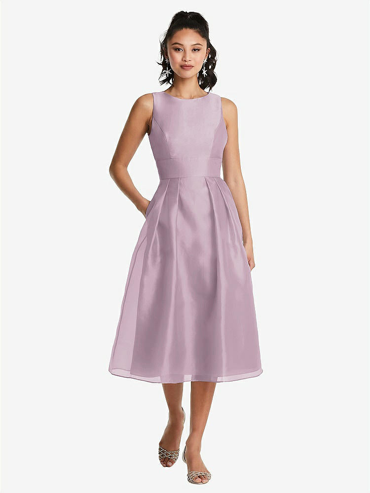 【STYLE: TH066】Bateau Neck Open-Back Pleated Skirt Midi Dress【COLOR: Suede Rose】