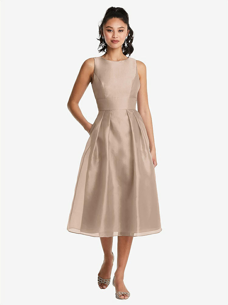 【STYLE: TH066】Bateau Neck Open-Back Pleated Skirt Midi Dress【COLOR: Topaz】