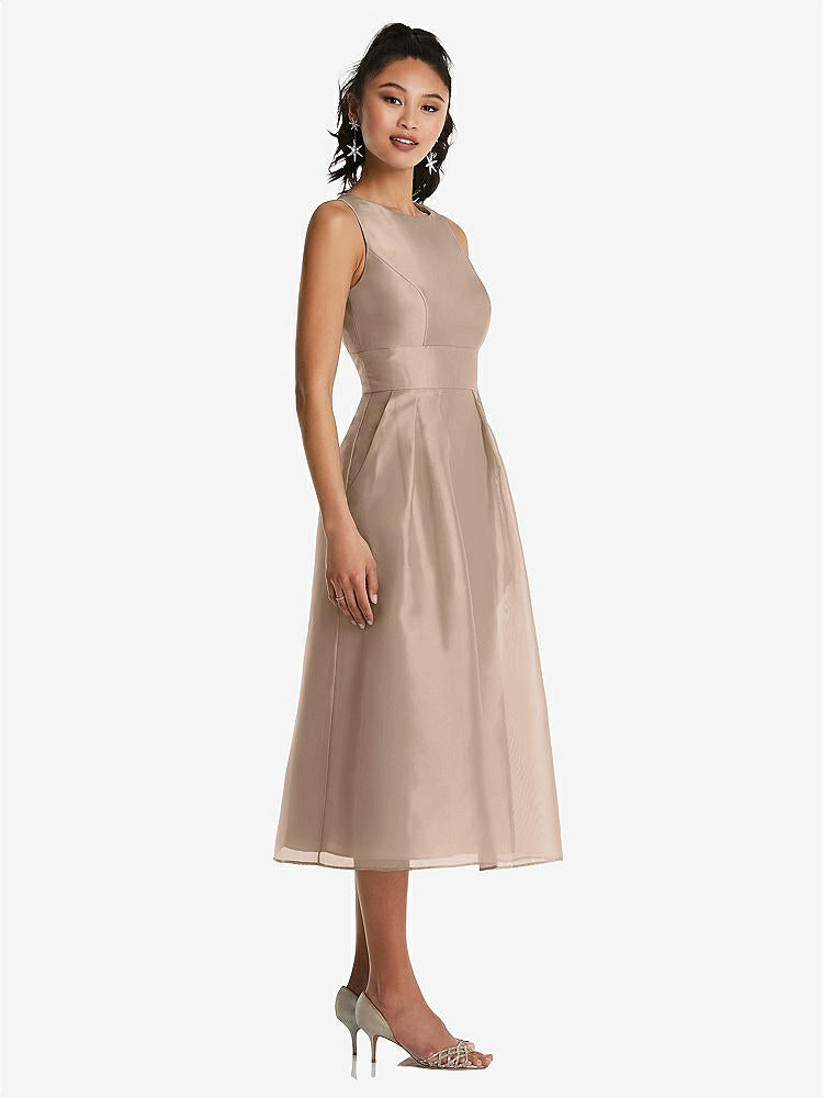 【STYLE: TH066】Bateau Neck Open-Back Pleated Skirt Midi Dress【COLOR: Topaz】
