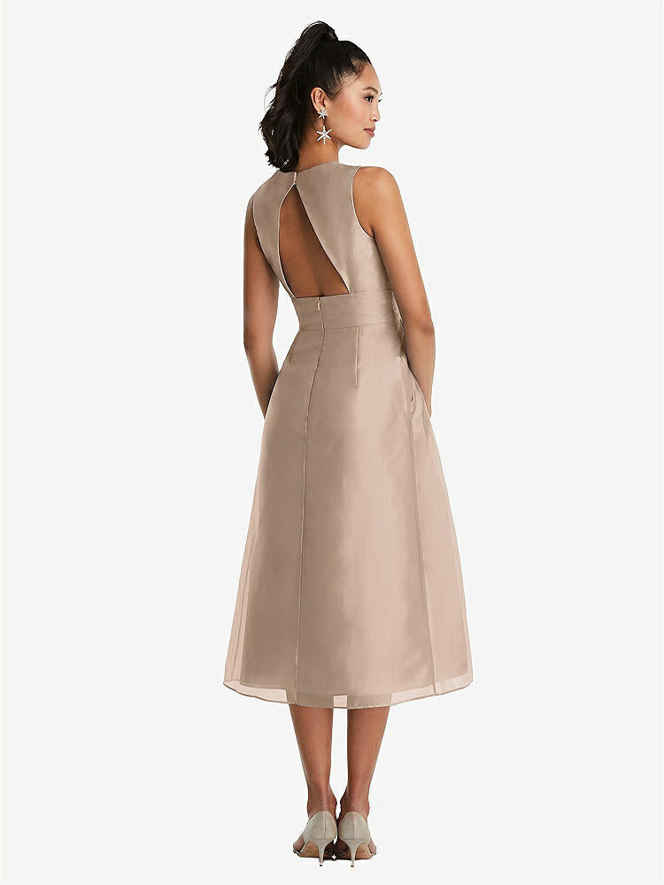 【STYLE: TH066】Bateau Neck Open-Back Pleated Skirt Midi Dress【COLOR: Topaz】