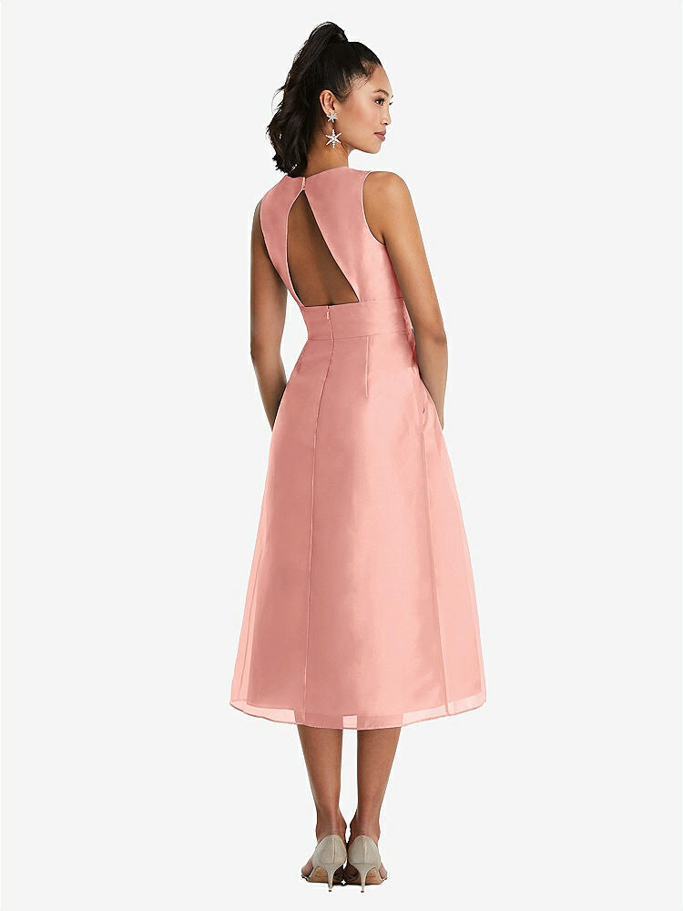 【STYLE: TH066】Bateau Neck Open-Back Pleated Skirt Midi Dress【COLOR: Apricot】