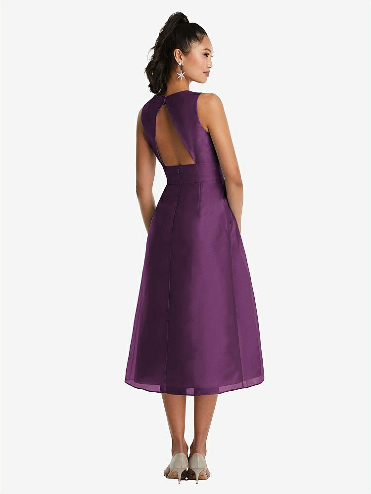 【STYLE: TH066】Bateau Neck Open-Back Pleated Skirt Midi Dress【COLOR: Aubergine】