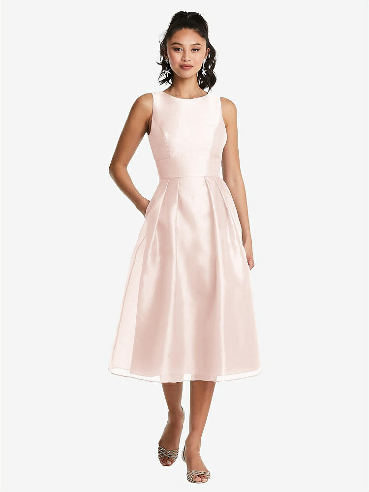 【STYLE: TH066】Bateau Neck Open-Back Pleated Skirt Midi Dress【COLOR: Blush】
