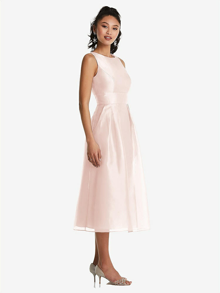 【STYLE: TH066】Bateau Neck Open-Back Pleated Skirt Midi Dress【COLOR: Blush】