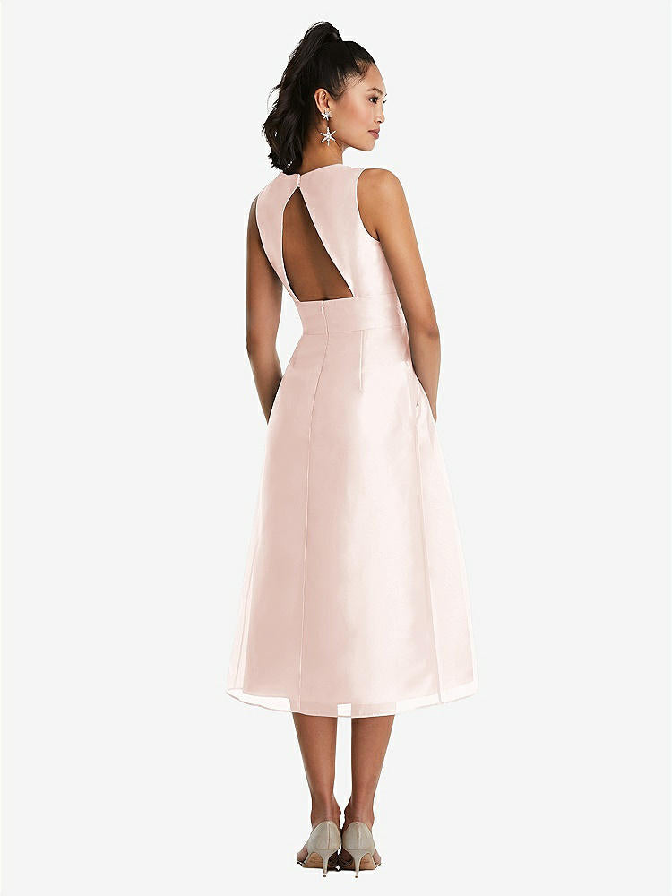 【STYLE: TH066】Bateau Neck Open-Back Pleated Skirt Midi Dress【COLOR: Blush】