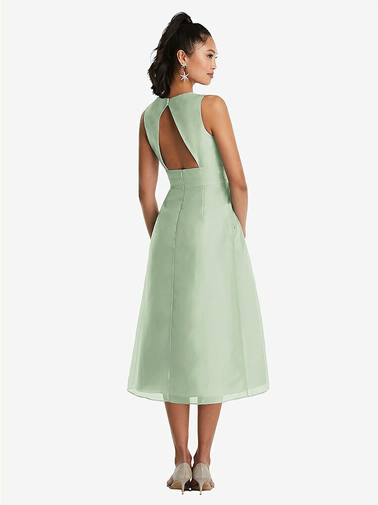 【STYLE: TH066】Bateau Neck Open-Back Pleated Skirt Midi Dress【COLOR: Celadon】