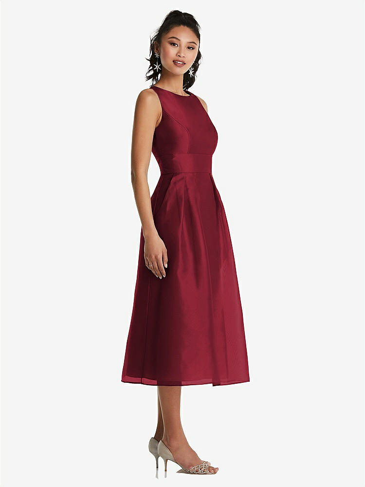 【STYLE: TH066】ボートネック ミディ丈 ドレス【COLOR: Burgundy】【SIZE: 00-30W】