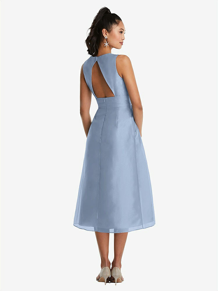 【STYLE: TH066】Bateau Neck Open-Back Pleated Skirt Midi Dress【COLOR: Cloudy】