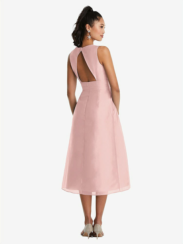 【STYLE: TH066】Bateau Neck Open-Back Pleated Skirt Midi Dress【COLOR: Rose - PANTONE Rose Quartz】