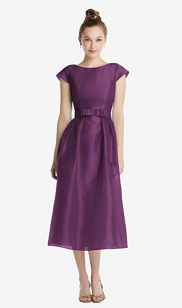 【NEW】【STYLE: TH067】キャップ スリーブ プリーツ スカート MIDI ドレス お辞儀【COLOR: Aubergine】【SIZE: 00-30W】