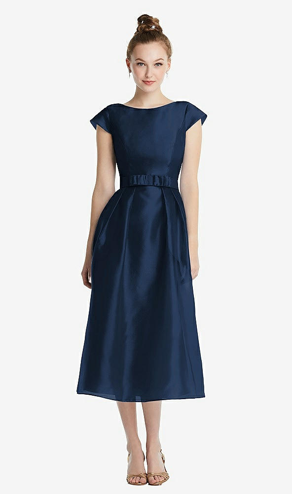 【NEW】【STYLE: TH067】キャップ スリーブ プリーツ スカート MIDI ドレス お辞儀【COLOR: Midnight Navy】【SIZE: 00-30W】