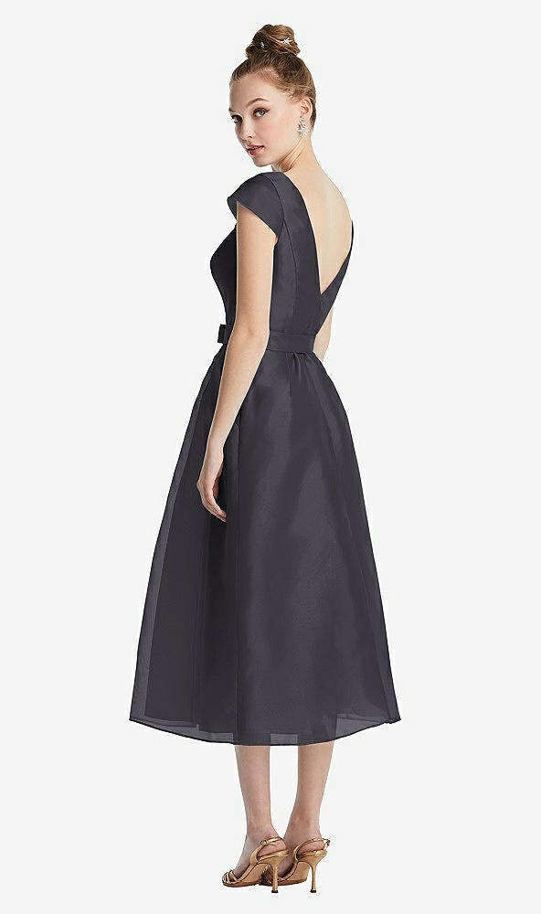 【STYLE: TH067】Cap Sleeve Pleated Skirt Midi Dress with Bowed Waist【COLOR: Onyx】