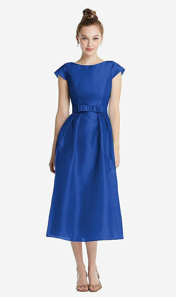 【NEW】【STYLE: TH067】キャップ スリーブ プリーツ スカート MIDI ドレス お辞儀【COLOR: Sapphire】【SIZE: 00-30W】