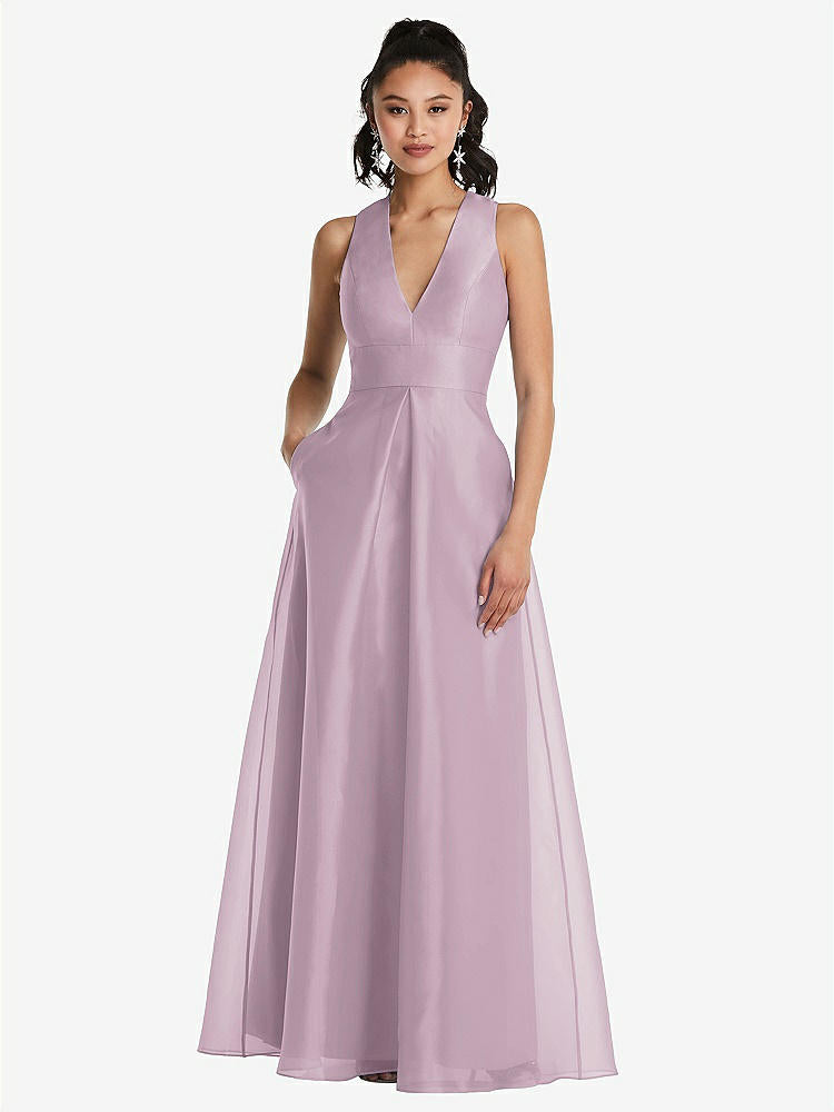 【STYLE: TH068】Plunging Neckline Pleated Skirt Maxi Dress with Pockets【COLOR: Suede Rose】