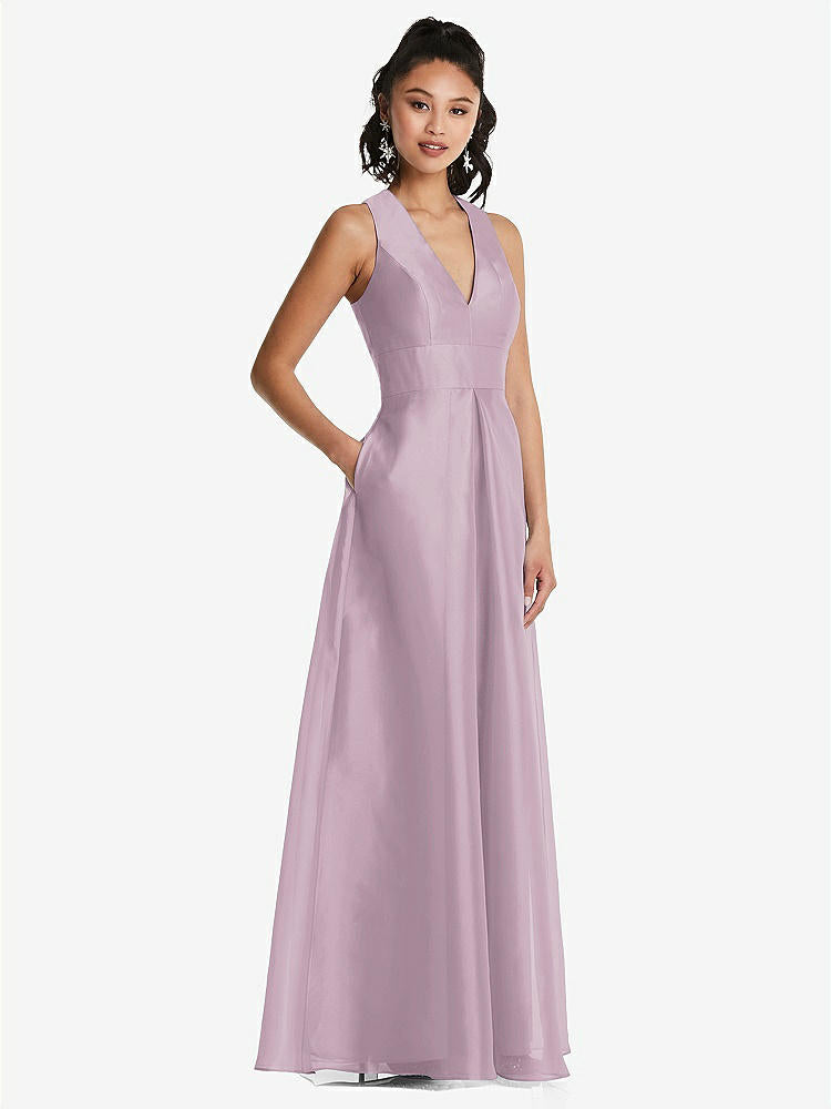 【STYLE: TH068】Plunging Neckline Pleated Skirt Maxi Dress with Pockets【COLOR: Suede Rose】