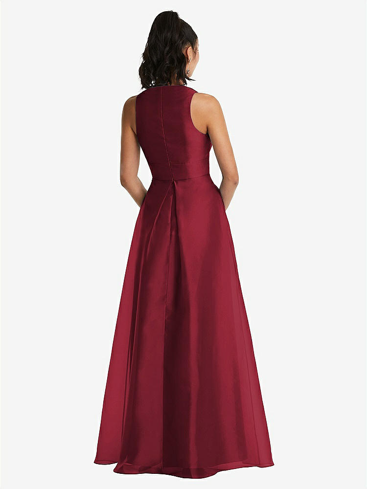【STYLE: TH068】Plunging Neckline Pleated Skirt Maxi Dress with Pockets【COLOR: Claret】