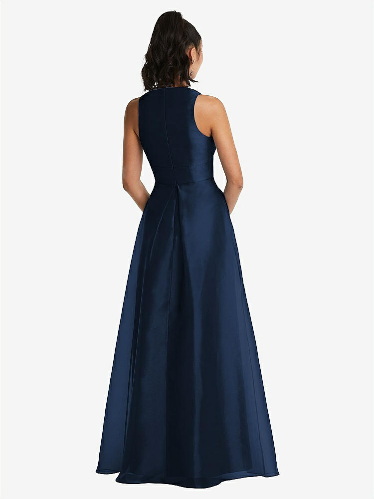 【STYLE: TH068】Plunging Neckline Pleated Skirt Maxi Dress with Pockets【COLOR: Midnight Navy】