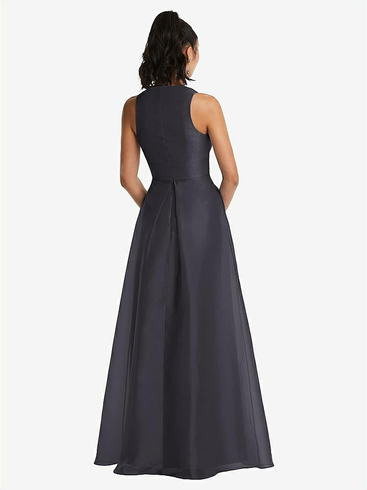 【STYLE: TH068】Plunging Neckline Pleated Skirt Maxi Dress with Pockets【COLOR: Onyx】