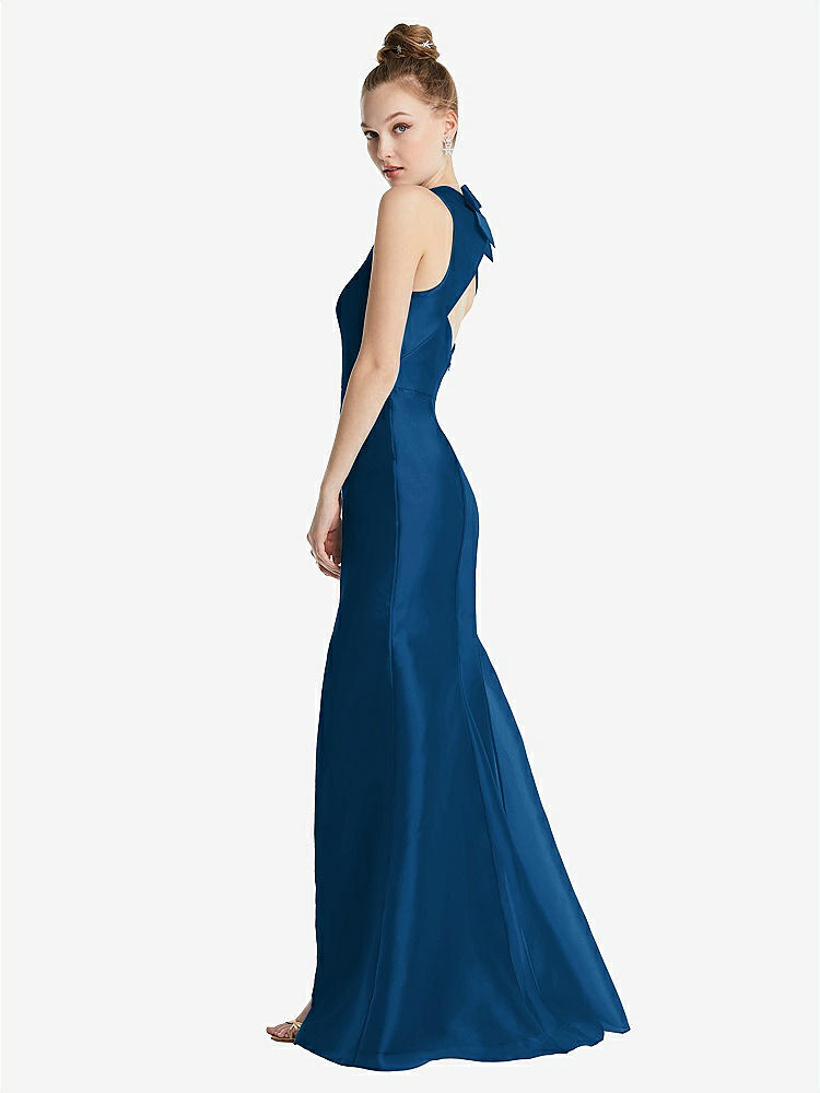 【STYLE: TH069】Bateau Neck Open-Back Maxi Dress with Bow Detail【COLOR: Comet】