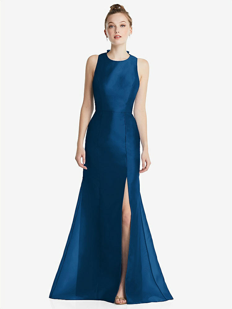 【STYLE: TH069】Bateau Neck Open-Back Maxi Dress with Bow Detail【COLOR: Comet】