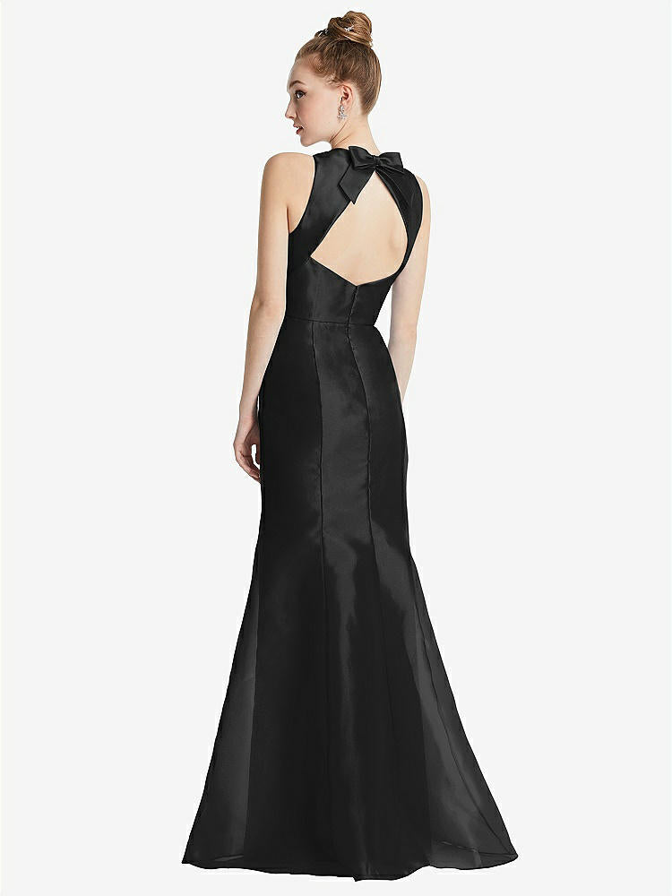 【STYLE: TH069】Bateau Neck Open-Back Maxi Dress with Bow Detail【COLOR: Black】