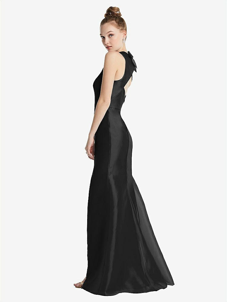 【STYLE: TH069】Bateau Neck Open-Back Maxi Dress with Bow Detail【COLOR: Black】