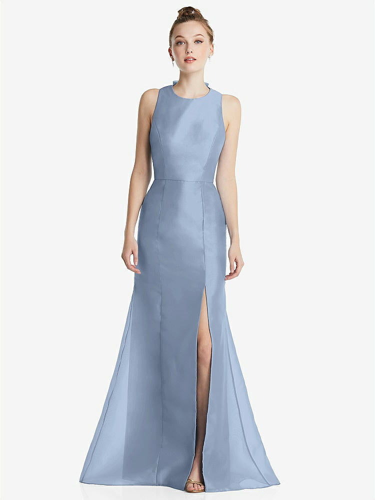 【STYLE: TH069】Bateau Neck Open-Back Maxi Dress with Bow Detail【COLOR: Cloudy】