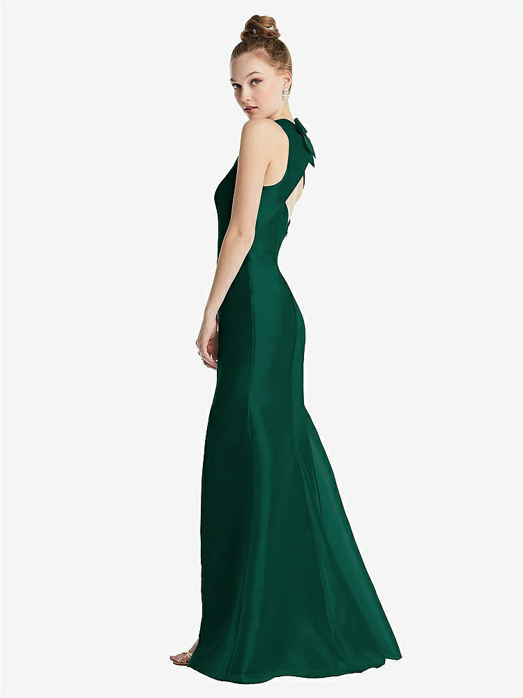 【STYLE: TH069】Bateau Neck Open-Back Maxi Dress with Bow Detail【COLOR: Hunter Green】