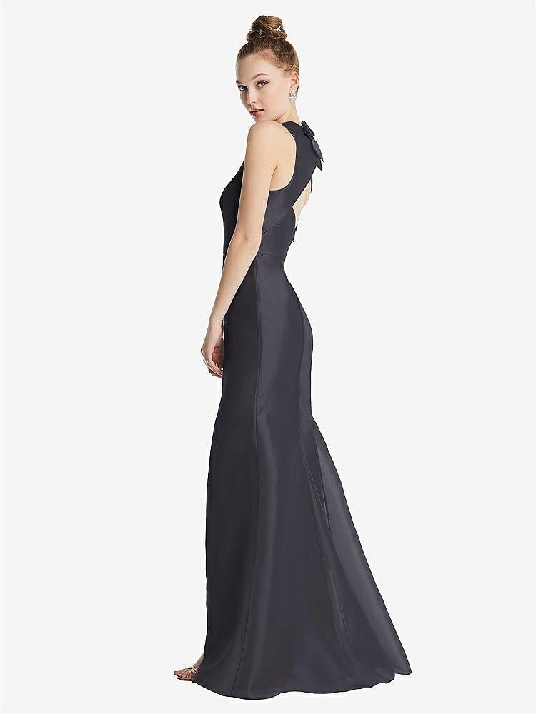 【STYLE: TH069】Bateau Neck Open-Back Maxi Dress with Bow Detail【COLOR: Onyx】