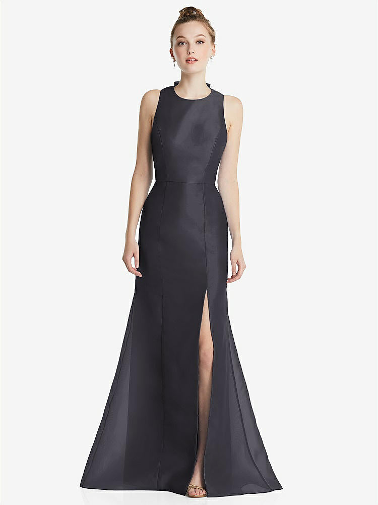 【STYLE: TH069】Bateau Neck Open-Back Maxi Dress with Bow Detail【COLOR: Onyx】