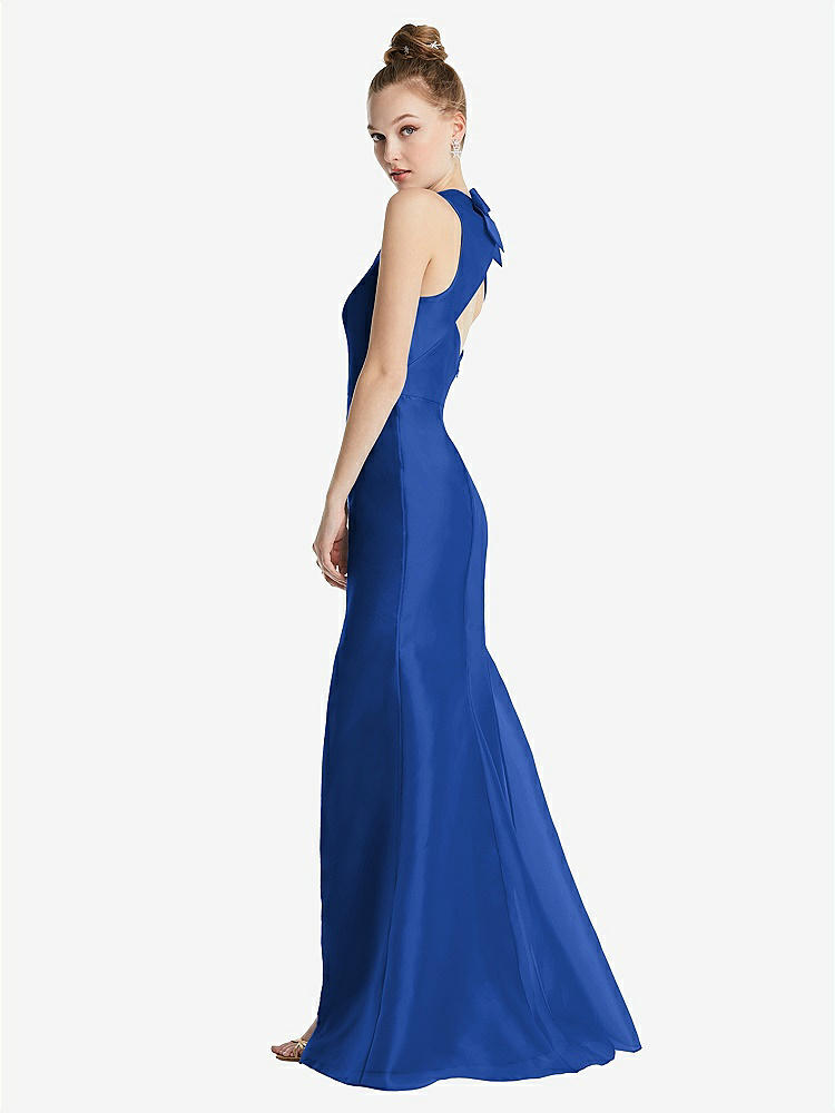 【STYLE: TH069】Bateau Neck Open-Back Maxi Dress with Bow Detail【COLOR: Sapphire】