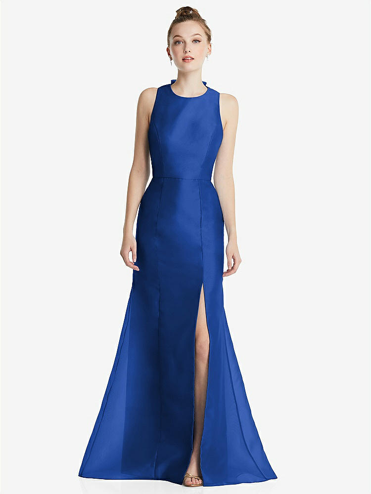 【STYLE: TH069】Bateau Neck Open-Back Maxi Dress with Bow Detail【COLOR: Sapphire】