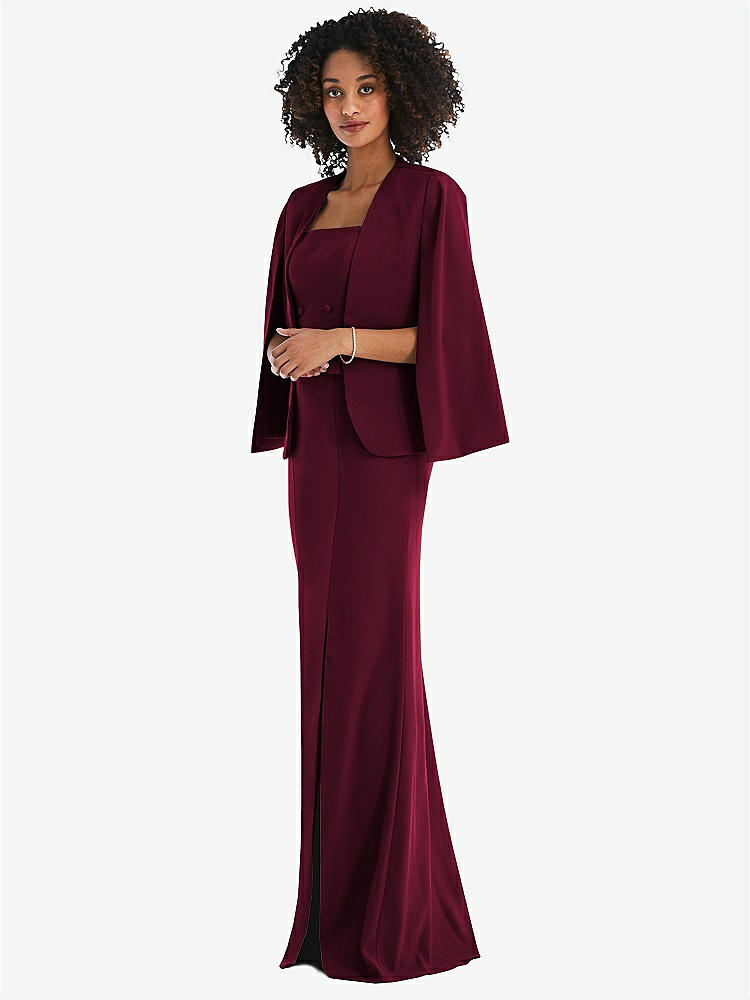 【NEW】【STYLE: J525】オープンフロント スプリット スリーブ ケープ ジャケット【COLOR: Cabernet】【SIZE: 00-30W】