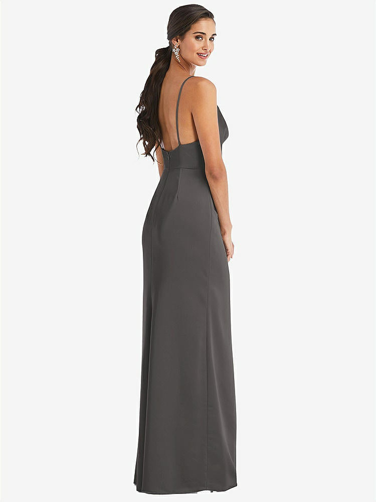 【STYLE: 3072】Cowl-Neck Draped Wrap Maxi Dress with Front Slit【COLOR: Caviar Gray】
